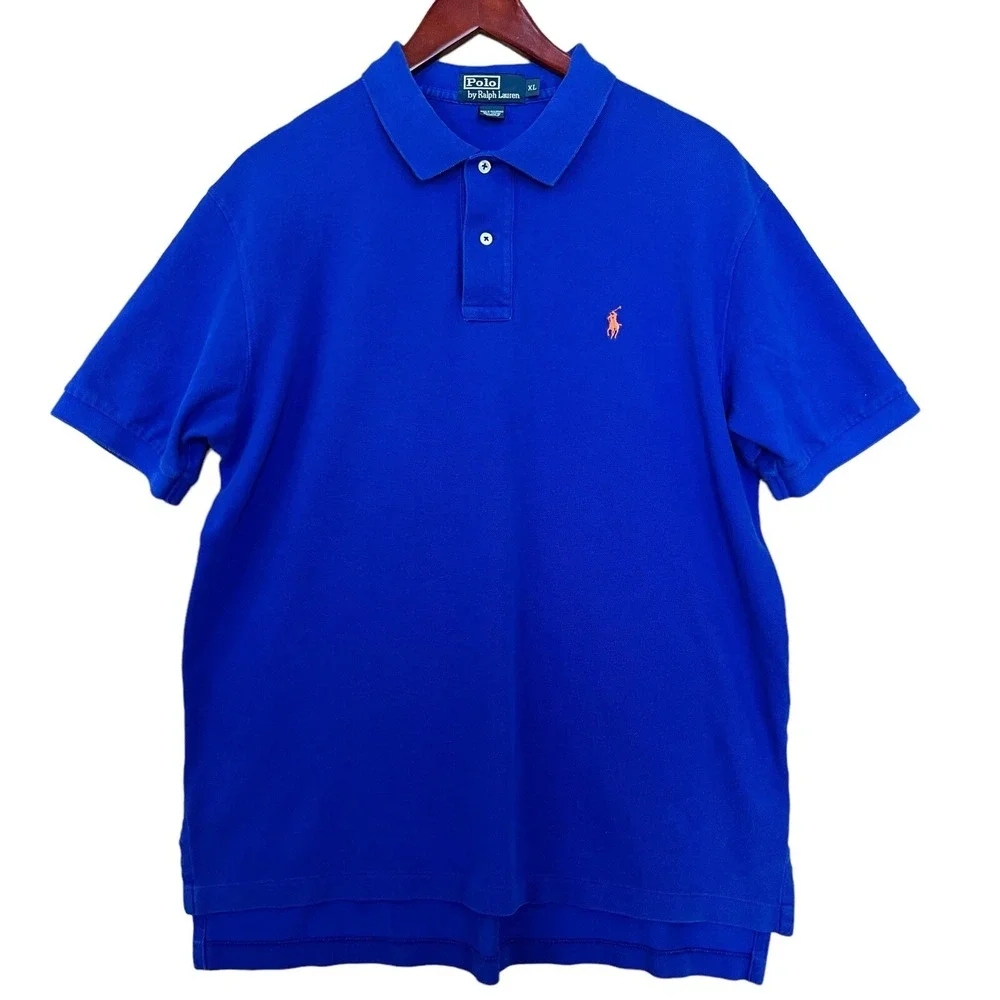 Polo Ralph Lauren Polo Shirt Mens XL Blue Orange Pony Golf Country Club Preppy